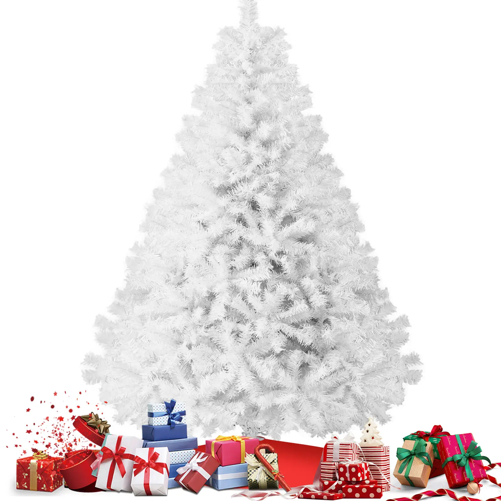 White Artificial Christmas Tree, 7ft/8ft Premium Unlit Hinged Spruce Full Tree With 1000 Branch Tips, with Metal Foldable Stand, Easy Assembly, for Indoor and Outdoor Use,Office, Party, Holiday Decoration