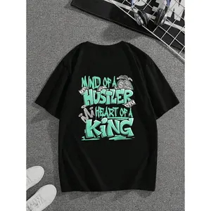 Generic Hustler Heart King Unisex T-Shirt - 100% Cotton Retro Streetwear Tee with Graffiti Money Motif, Matching AJ 3s Green Glow Design, Regular Fit Round Neck Short Sleeve for Men & Women, Everyday Outfit