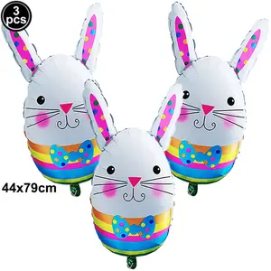 3count Easter Balloons Kits Colorful Eggs Bunny Shape Balloon Happy Easter Rabbit Mylar Balloons Spring Easter Party Decorations
