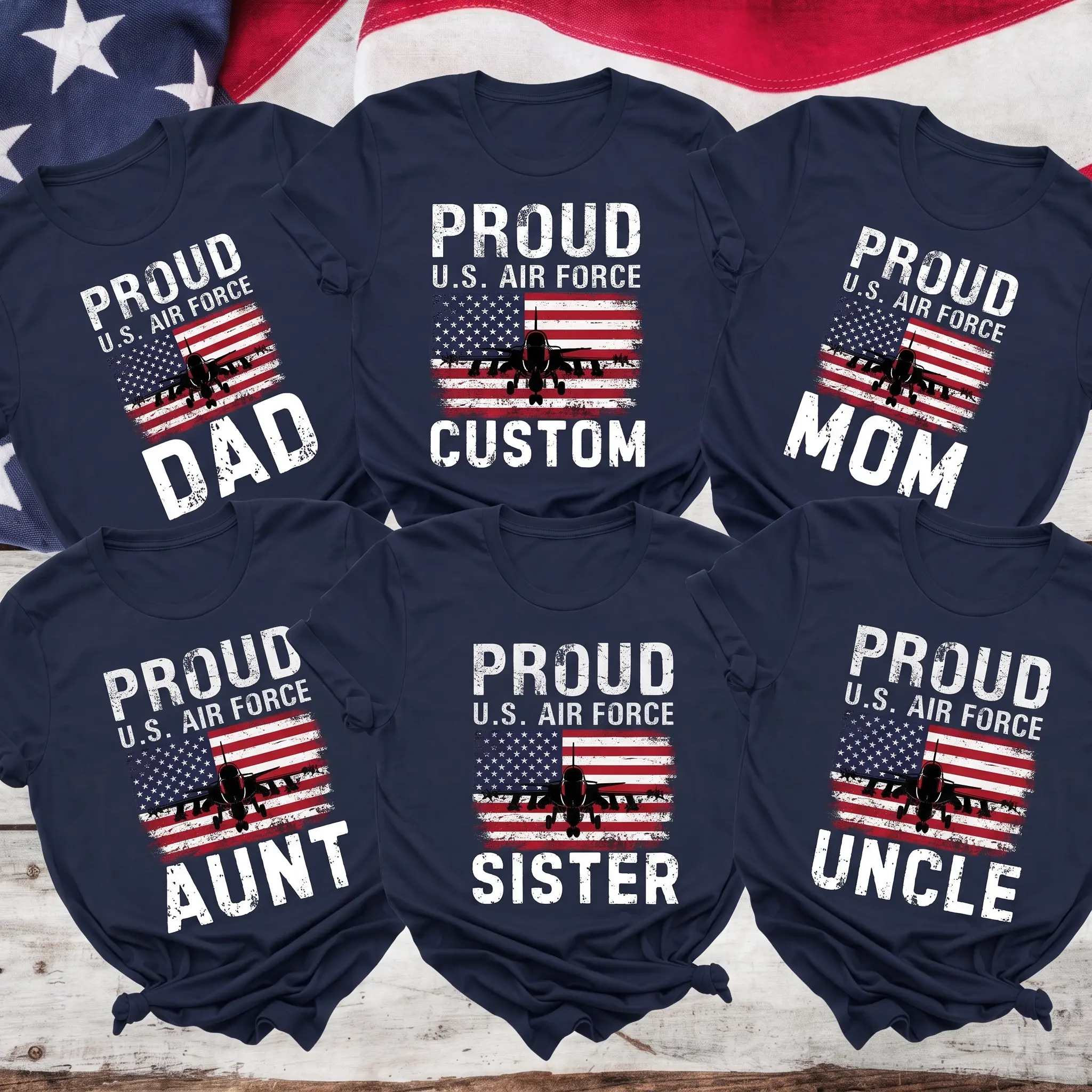 Custom Air Force T-Shirt, Personalized Military Family Shirt, Air Force Graduation Gift, Proud Airman Mom Dad Tee, Veteran Family Support Shirt, Patriotic USA Graphic Tee, Unisex Cotton Gift - HARSIN