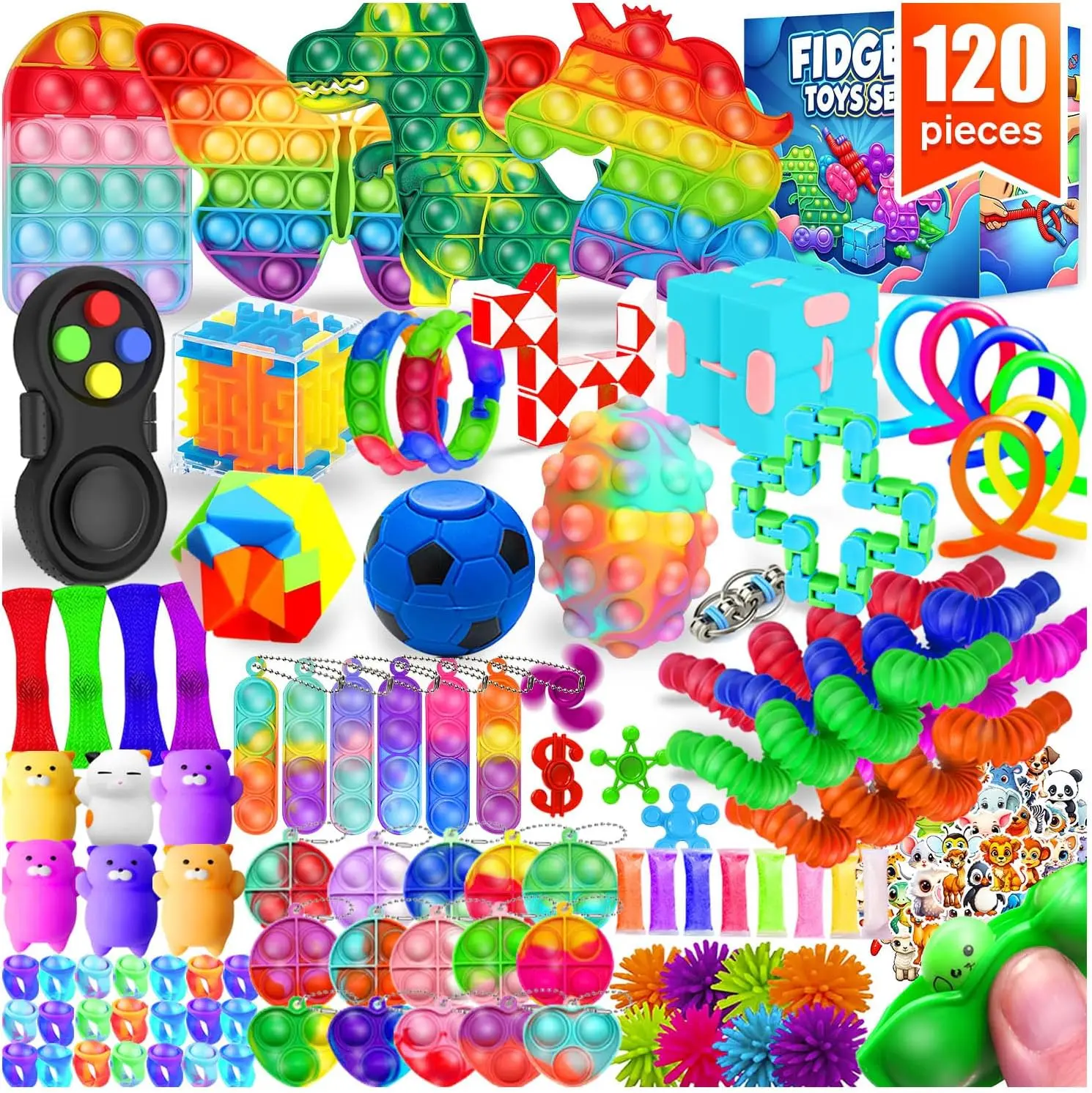 120 Pack Fidget Toys Party Favors for Kids, Sensory Toys for Boys & Girls Ages 4–8 & 8–12, Autism Sensory Toys, Anxiety & Stress Relief Fidget Toy Set,