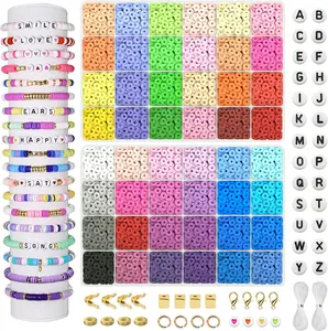 7400 Pcs Clay Beads Bracelet Making Kit for Biginner, 48 Colors for Friendship Jewelry Making Kit, Flat Polymer Heishi Beads with Charms Gifts for Teen Girls Crafts for Girls Ages 8-12
