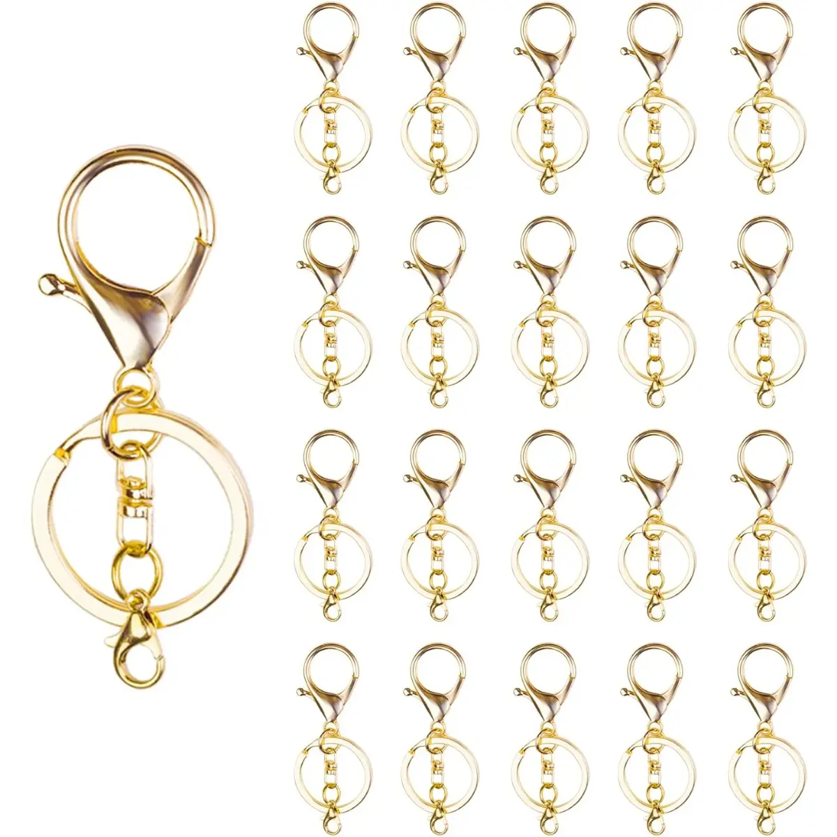 20 Pcs Golden Metal Lobster-Shape Zinc Alloy Clips Hooks - Durable Lightweight Sewing Accessory, 14mm Clasp, 30mm Ring, Easy-Open Spring Lock, Exquisite Design for Bag Making, Key Storage, Decorative Chains, Golden - 20 Pcs