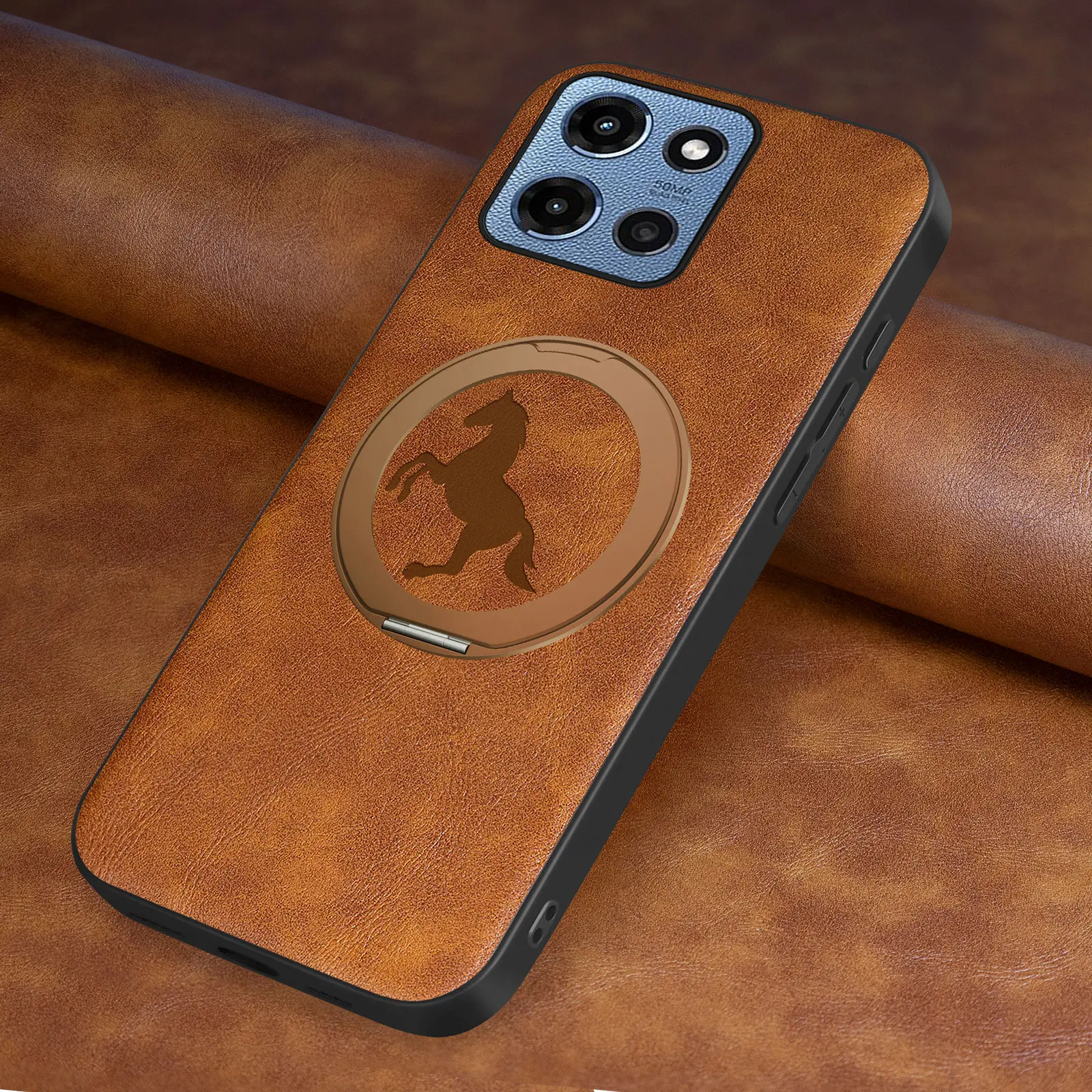 Prancing Horse, 360° Rotatable Kickstand PU Leather Phone Case, Cover, Casing, Protective Shell Cover, Magnetic For MOTO G Power 2025 /G 2025 /G 5G 2024/G Power 2024 5G/Edge60Pro/Edge60Fusion/Edge 60/G Stylus 5G/Edge 60 Stylus/G56/G86