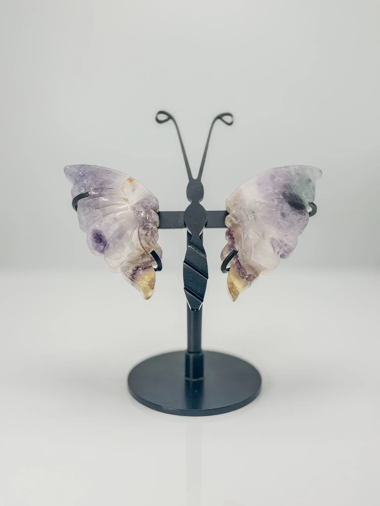 Hand-Carved Fluorite Butterfly Wings on Stand - Unique Crystal Home Decor