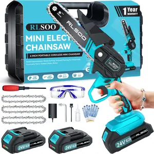 6-Inch Mini Cordless Chainsaw, Battery-Powered Electric Chainsaw with 2 Batteries & 3 Chains for Tree Trimming and Wood Cutting