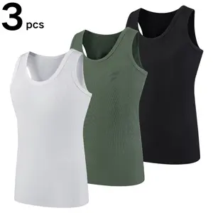 Men's Summer Sports Tank Top Men's Running Fitness Sleeveless T-Shirt Outerwear Inner Wear Solid Color Crew Neck Camisole