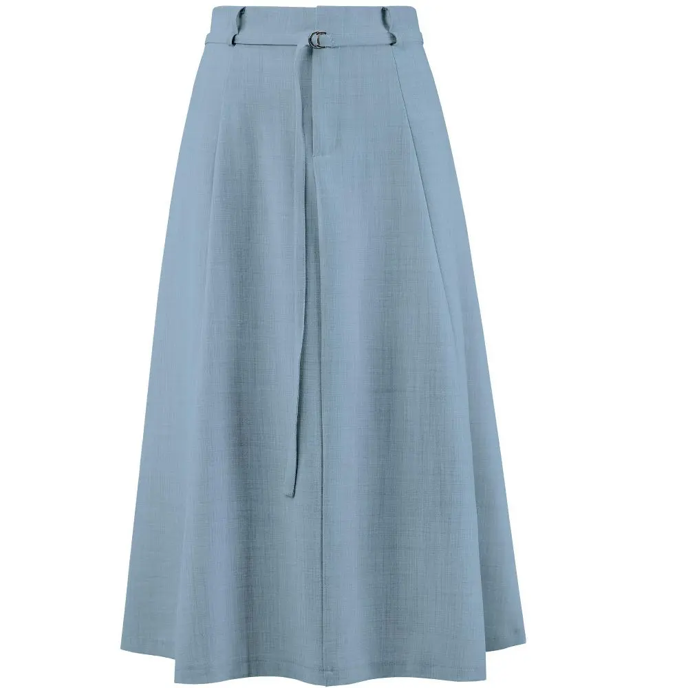 INSPIRE CHIC Women's Casual Elastic High-Waist Maxi A-Line Belted Pantskirt with Pockets, Zip Closure, Dusty Hue Women's Bottoms