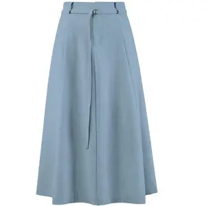 INSPIRE CHIC Women's Elastic High Waist Maxi A-Line Skirt with Pockets Dusty Blue Small