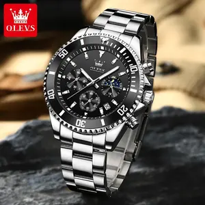 OLEVS Men's Luxury Big Face Waterproof Wristwatch Analog Dress Stainless Steel Luminous Calendar Watch for Men