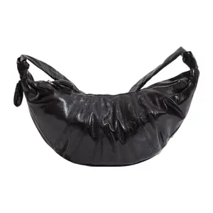 Women's Lemaire Minimalist Pure Color Pleated Cotton Large Single-Shoulder Crossbody Bag, Black