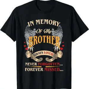 [100% Cotton] Memorial T-Shirt - "In Loving Memory of My Brother" with Winged Heart Design, Short Sleeve, Crew Neck - Casual & Comfortable for Casual Attire, Brother Memorial Gifts for Family Casual Soft
