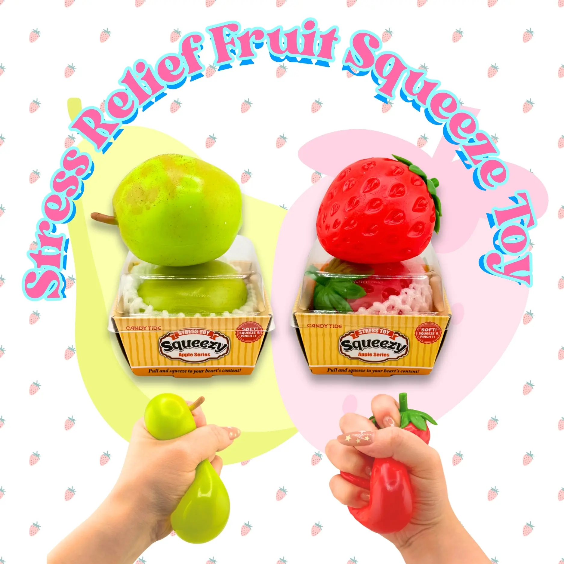 Fruit Squishy - Soft Stretchy Stress Relief Fidget Toy, Soft Squeeze Fidget Toy, Stretchy Sensory Hand Toy for Stress Relief, Strawberry Pear Squishy