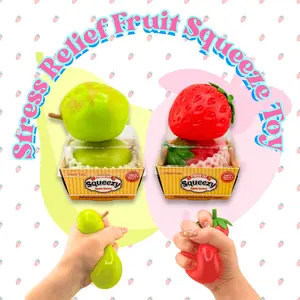 Fruit Squishy - Soft Stretchy Stress Relief Fidget Toy, Soft Squeeze Fidget Toy, Stretchy Sensory Hand Toy for Stress Relief, Strawberry Pear Squishy