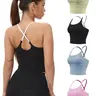Women's Sporty Crop Top with Padded Bra, Slim-Fit Patchwork Elastic Yoga Vest for Fitness, All-Season Wear, Sports Tank Tops, Workout Tops