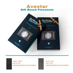 Avestar Placemats Set of 6 for Dining Table Washable Woven Vinyl Placemat Non-Slip Heat Resistant Kitchen Table Mats, Gift Box