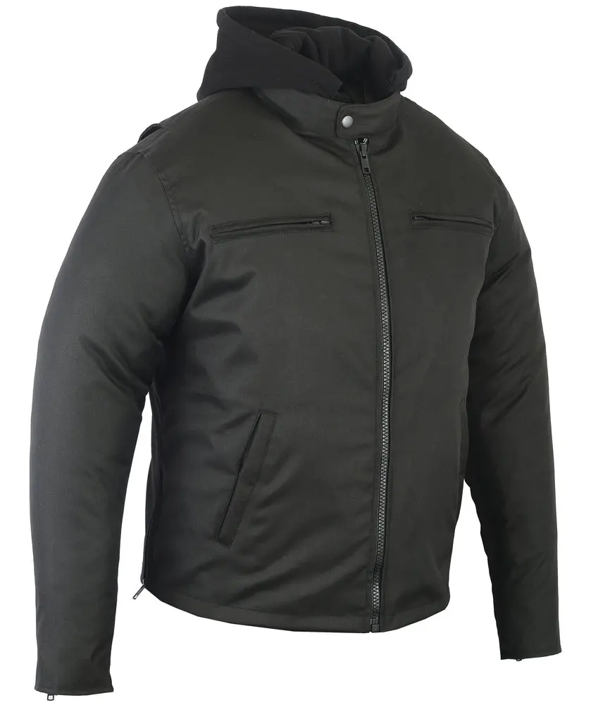 DANIEL SMART FlashRider Men's Textile Motorcycle Jacket, All-Season Plain Textile with Vented Panels, Removable Hood & Concealed Carry Pockets, Textured Woven Fabric, Waterproof, Zip