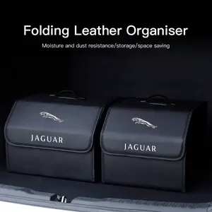 Car Emblem Leather Trunk Storage Box Portable Foldable Multiuse Organizer Bag Tool Auto Interior Accessories Car Storage Organizers For Jaguar F-Pace F-Type XF XJ XE I-Pace E-Pace XEL XFL S-Type XFR XKR X-Type Organiser Moisture Dust