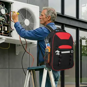 DONEXT Oxford Cloth Multi-Functional Tool Backpack, Heavy-Duty 600D Fabric Tool Bag with Detachable Divider & Secure Compartments for Electricians, Available in Red/Yellow/Gray, Heavy-Duty Tool Bags, Multi-Functional Tool Bags
