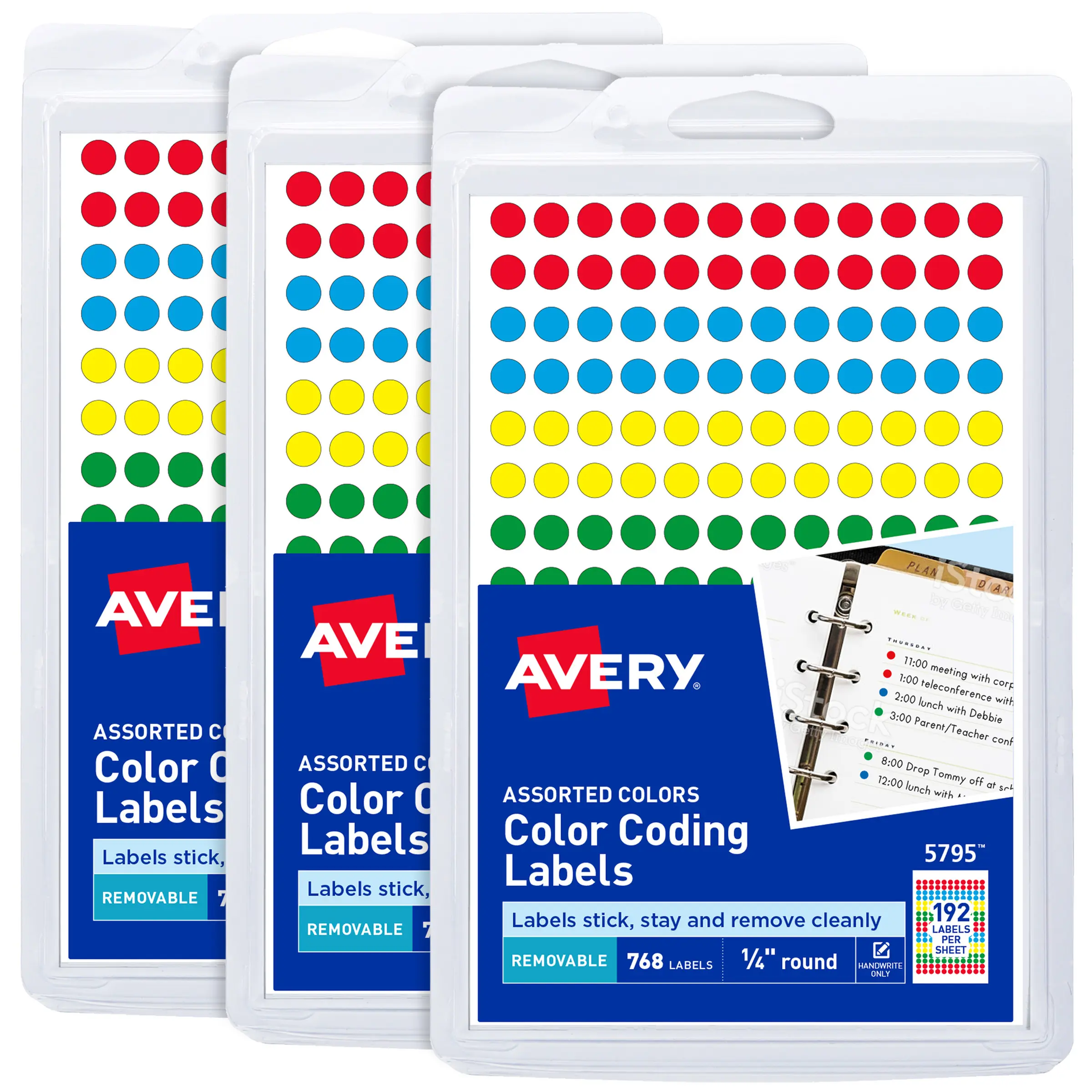 Avery Color-Coding Removable Circle Sticker Labels, 1/4 in Round, Assorted Colors, Non-Printable, 3 Packs, 2304 Total (5641), Circle Sticker Label, Includes Labels