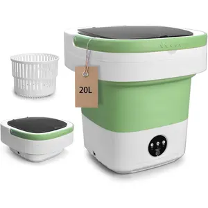 Portable Washing Machine, 20L Upgraded with Spin Basket Laundry Machine, 3 Modes Deep Cleaning, Upgraded Small Collapsible Laundry for Hotel, Apartment,  and Travel - Green