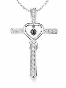 Infinity Love God We Trust Christian Cross Birthstone Crystal Pendant Necklace Colour Gems Zircon Heart Necklace Women Jewelry