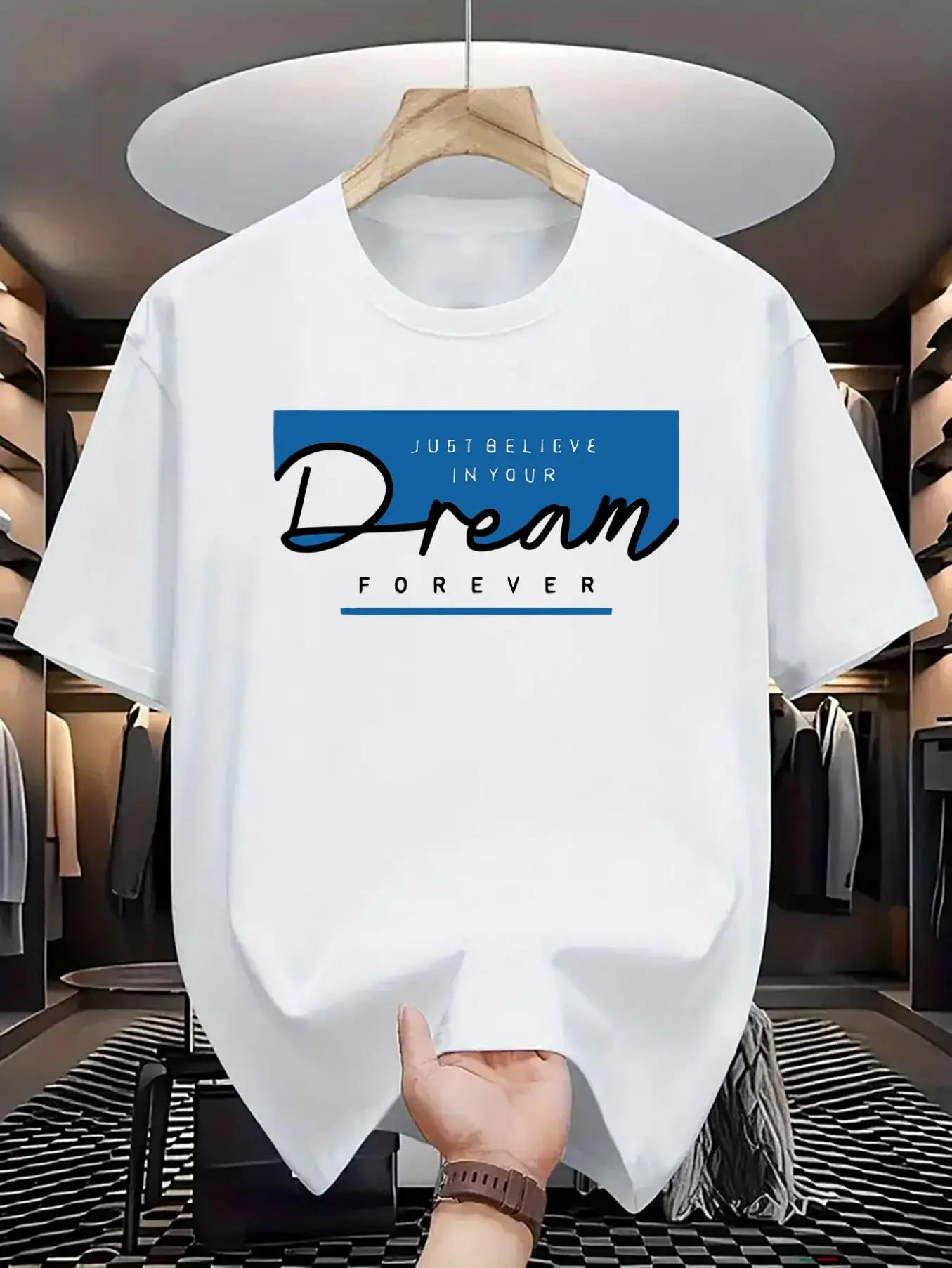 Men's Believe in Yourself Pattern T-shirt-white Casual Round Neck T-shirt Casual Wear Essential for Christmas, Easter, Halloween, Thanksgiving, Etc.