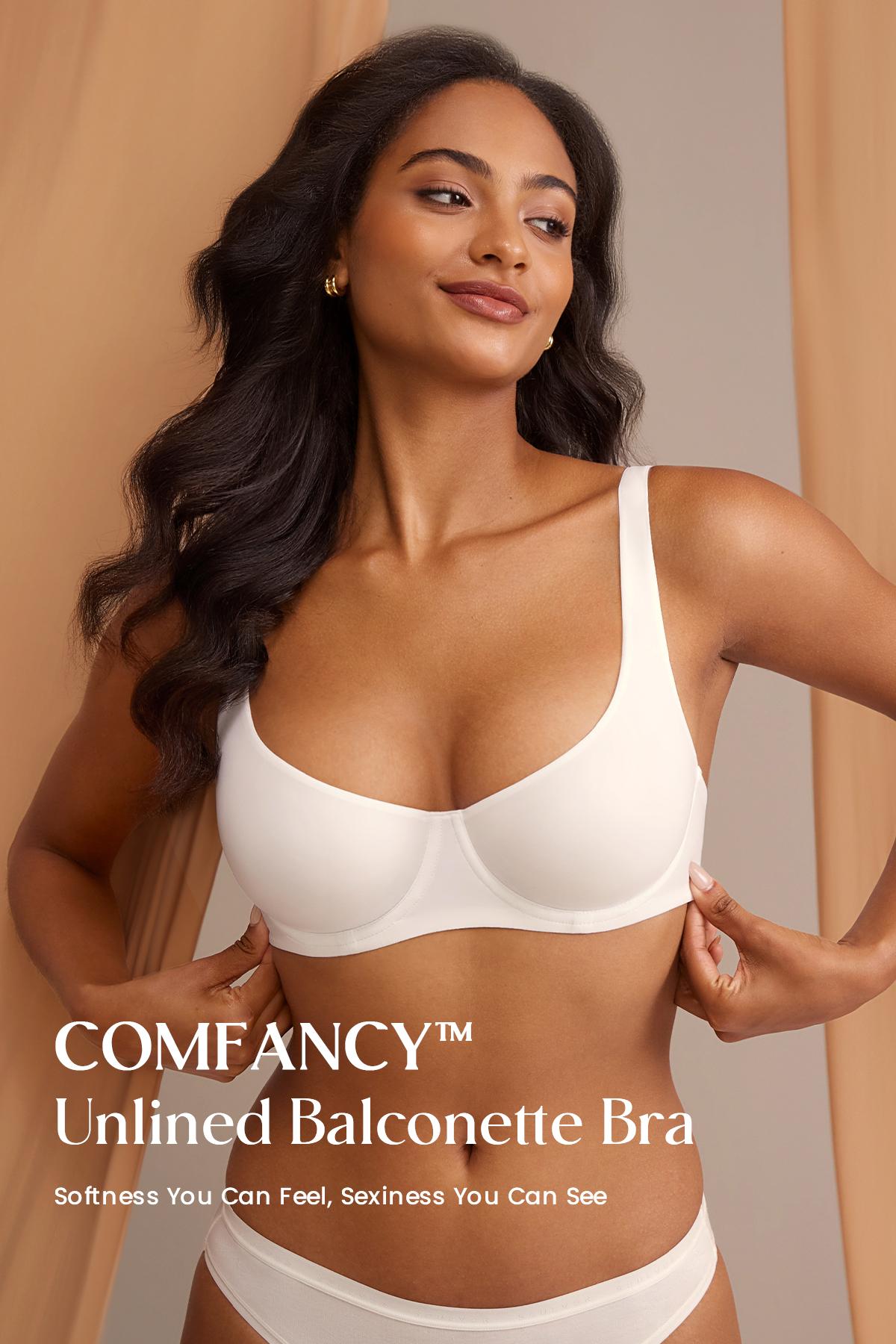 Unlined Balconette Bra Underwired Double Layer Cup Adjustable Straps Soft Stretchy Invisible Under Low Cut Tops SpringStatements