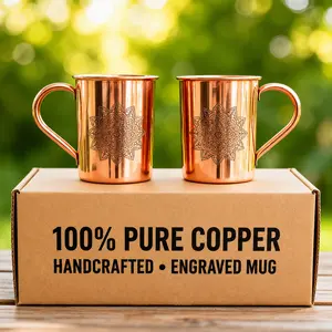 Set of 2 Etched Pure Copper Mugs, Handmade Engraved Copper Cups