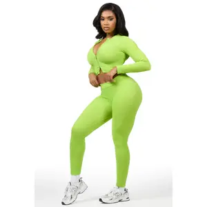 Sacorya Lime Zip Up Active Legging Set