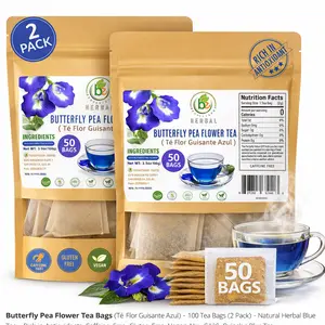 2 Pack VIRAL Butterfly Pea Flower Tea (50 Tea Bags) – 2g Each – Vibrant Blue Herbal Tea Powder – Color-Changing & Antioxidant-Rich – 100% Natural, Caffeine-Free, Vegan, Non-GMO – Vacuum-Sealed for Freshness – by BEXPERTSUSA
