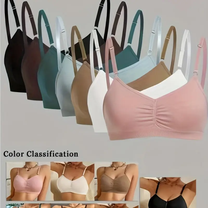 Women's Thin Basic Everyday Bra Set, 1/3/5/7 Pieces, Full Coverage, Wireless, Breathable Triangle Cup, Casual Daily Wear, Comfortable and Stylish, Breathable Bras