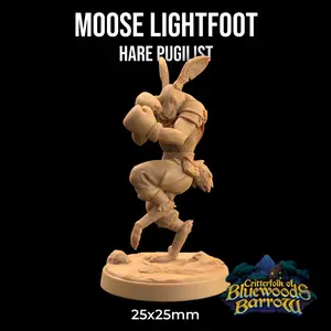 Moose Lightfoot Hare Pugilist Critter | The Dragon Trappers Lodge | 32mm Scale | Miniature TTRPG Mini DnD Dungeons and Dragons Wargame