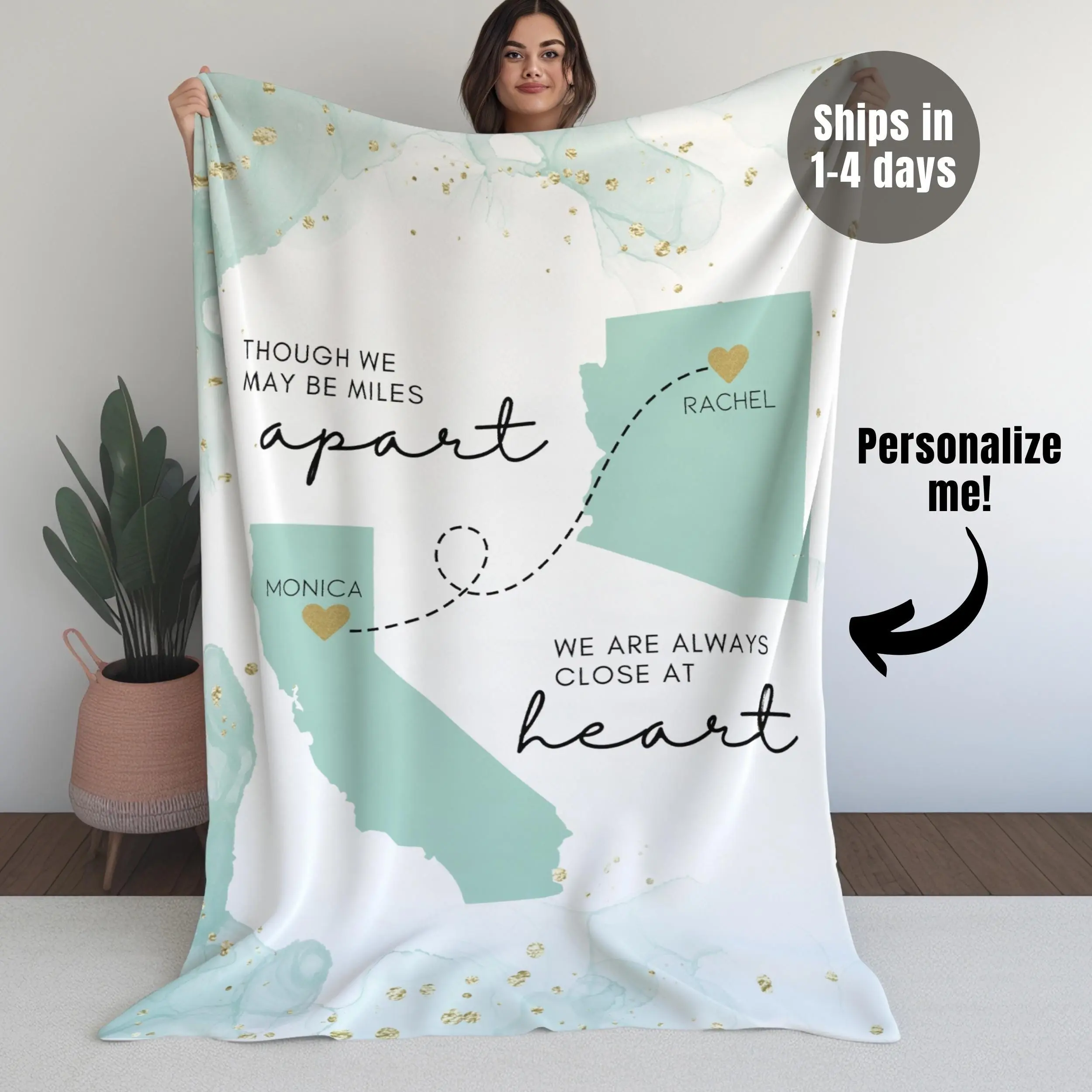 Custom State To State Blanket Gift For Long Distance Relationship Mom Daughter Best Friend Moving Away College Miss You Personalized Gift