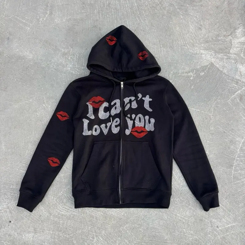 I CANT LOVE YOU w/ KISSES Hoodie - Black Hooded Sweatshirt with