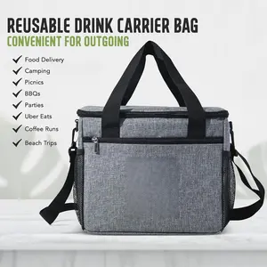 Good E’s Reusable 6 Cups Insulated Beverage Bag for Daily Takeout, Portable Cooler Tote Bag with 5 Divider, Shoulder Strap & Side Pockets, Drink Caddy Cup Holder Carrier for Delivery Travel (6 Cups - Black)