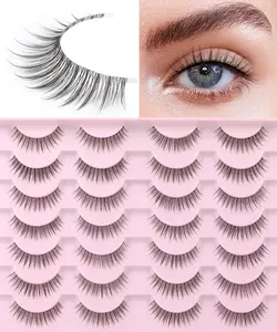 Eyelashes Wispy 10mm False Lashes Natural Look Soft 3D Mink Lashes Short Strip Lashes Pack