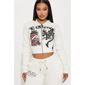 Ed Hardy Dragon Heart Zip Front Hoodie - Ivory S
