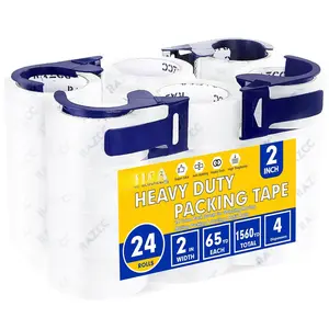 Clear Packing Tape, 24 Rolls Heavy Duty Packaging Tape with Dispensers for Packing Shipping Moving and Sealing, Thicker Packing Tape-2" x 65 Yards Per Roll, 1560 Total Yards