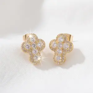 Lucky Four Leaf Clover Stud Earrings – Dainty, Sparkling Cubic Zirconia, Hypoallergenic Jewelry for Women