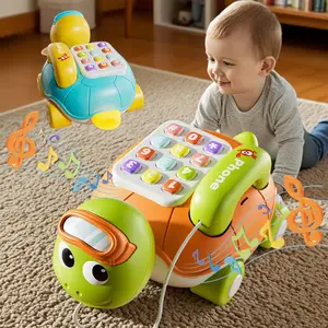 Baby Music Simulation Telephone Toy Play, Pull Along Movable Phone for Learning Speech Skills, Perfect Gift for 6M+ Infants