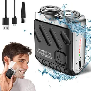 Portable Electric Shaver, 1 Box Double Head Magnetic Shaver with Cleaning Brush & Charging Cable & Storage Bag, Travel Shaver for Outdoor Travel
