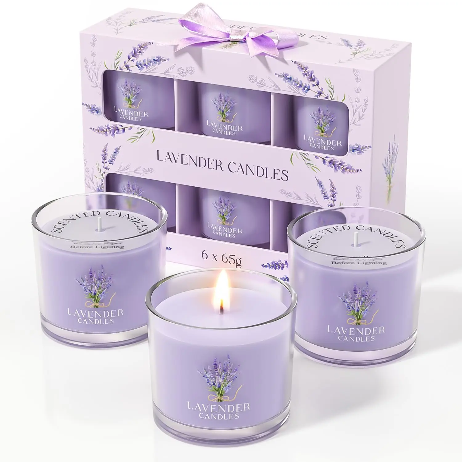 Lavender Candle  Scented Candles Gift Set For 6 Votive Women And Men Birthday Gifts Christmas (purple 14 Oz)