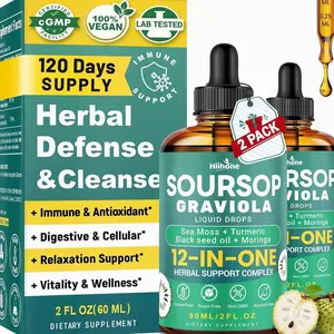HIIHONE (2 Pack 12 in 1 Soursop Bitters Liquid Drops with Sea Moss, Moringa, Turmeric, Black Seed Oil for Immune, Digestive & Antioxidant Support, 2 Fl Oz