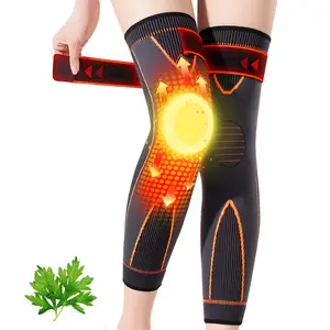 High-Elasticity Unisex Extended-Length Wrap Knee Brace Breathable Knit Support Sleeve with Artemisia Warmth for Sports Running Adjustable Compression Strap for Basketball Hiking Joint Pain Relief Non-Slip Knee Pad Pressurized Knee Pad
