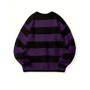Men's Casual Fashion Striped Pullover Sweater, Spring/Autumn Thin Polyester Knit, Round Neck, Stretchy Fabric, Regular Fit Knitwear Menswear Tops Crewneck