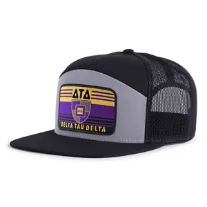 DELTA TAU DELTA 7-Panel Flat Bill Trucker Snapback Hat with Mesh Back
