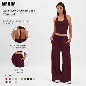 MFVIM Women's Fitness Suit 2 Piece High Waisted Pants With Padded Stretch Sports Bra Set Fitness Clothing solid sportswear athletic tracksuits sport outfit activity sporty Breathable