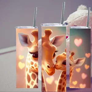 Mama and baby Giraffe 20oz stainless steel skinny tumbler cup mug