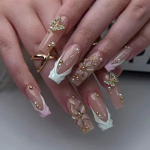 10pcs Long Square Nail Art Set, Glossy Finish, Nude, Perfect for Weddings, Dates, Evening Events, Daily Commute